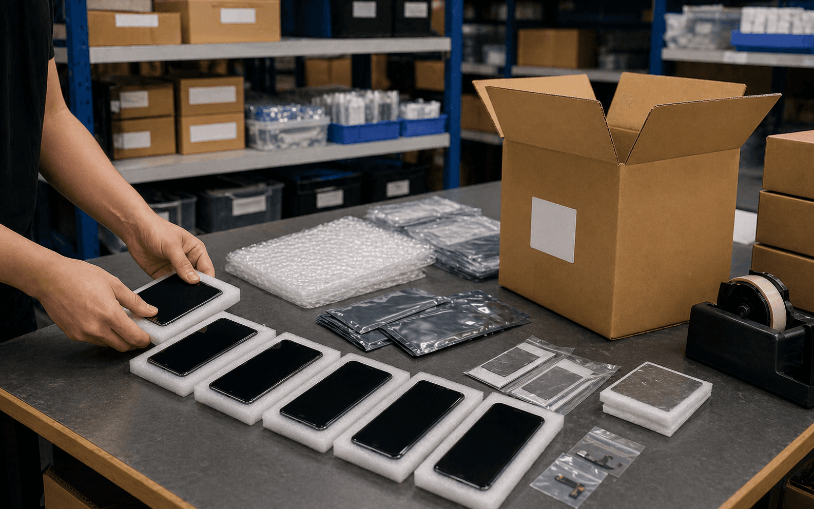 PRSPARES packing station for wholesale phone repair parts orders